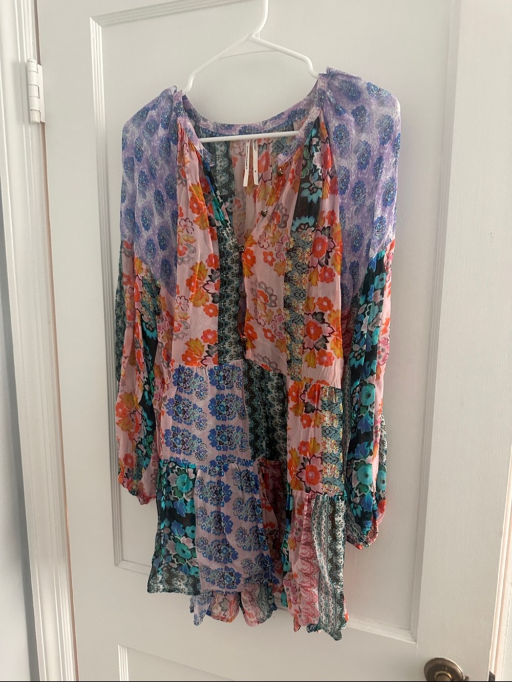 Anthropologie Patchwork Floral Tunic - Pink, Purple, Teal